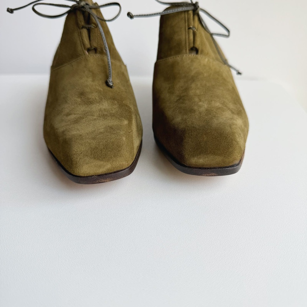 Joan & David Olive Green Suede Leather Lace Up Oxford Heels Size 7.5 - Picture 5 of 8